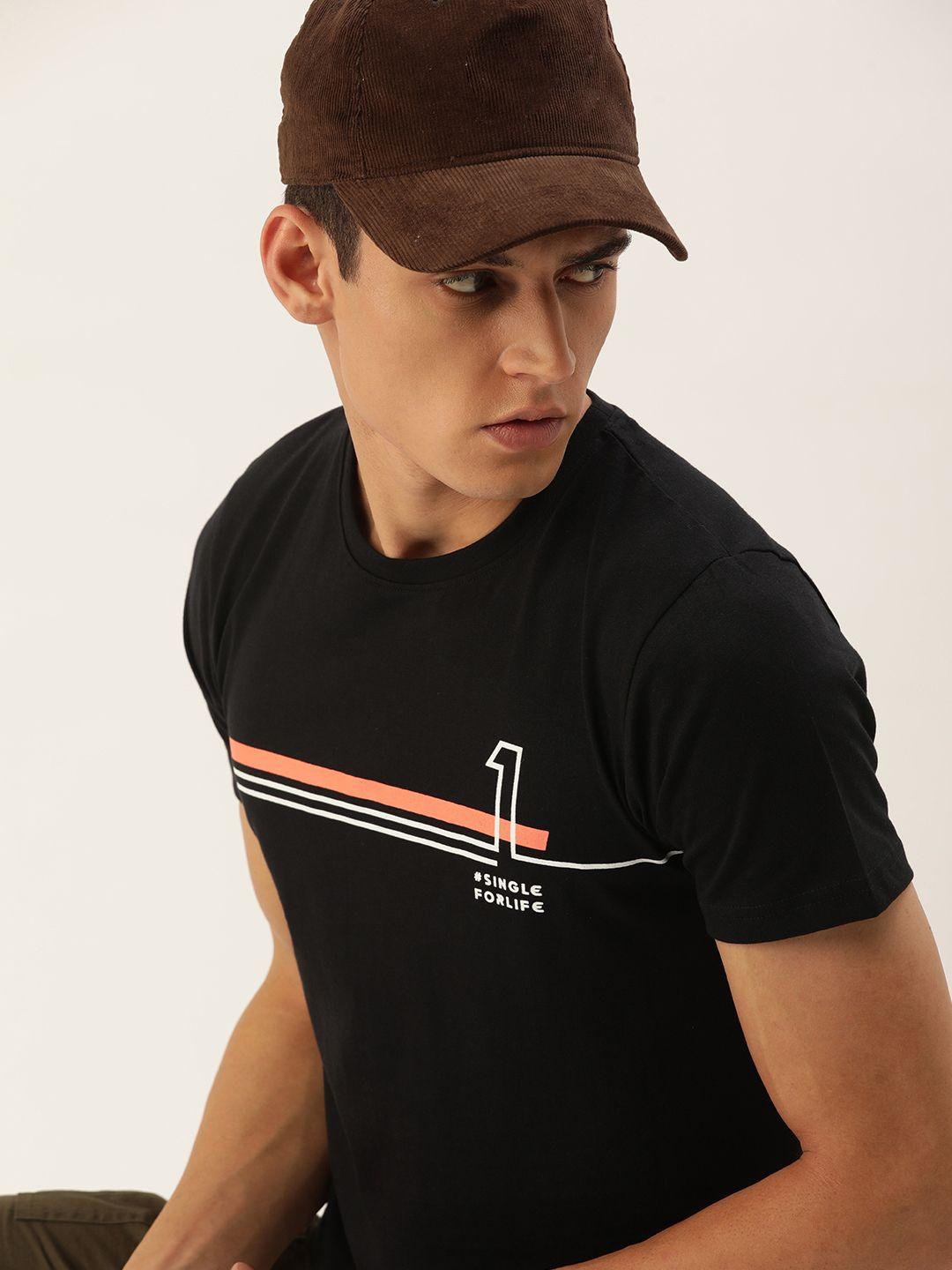 single men black striped pure cotton slim fit t-shirt