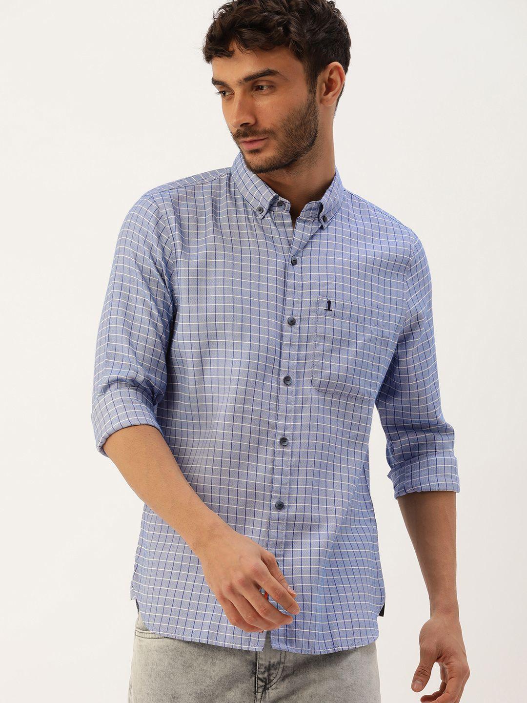 single men blue & white  slim fit checked casual shirt