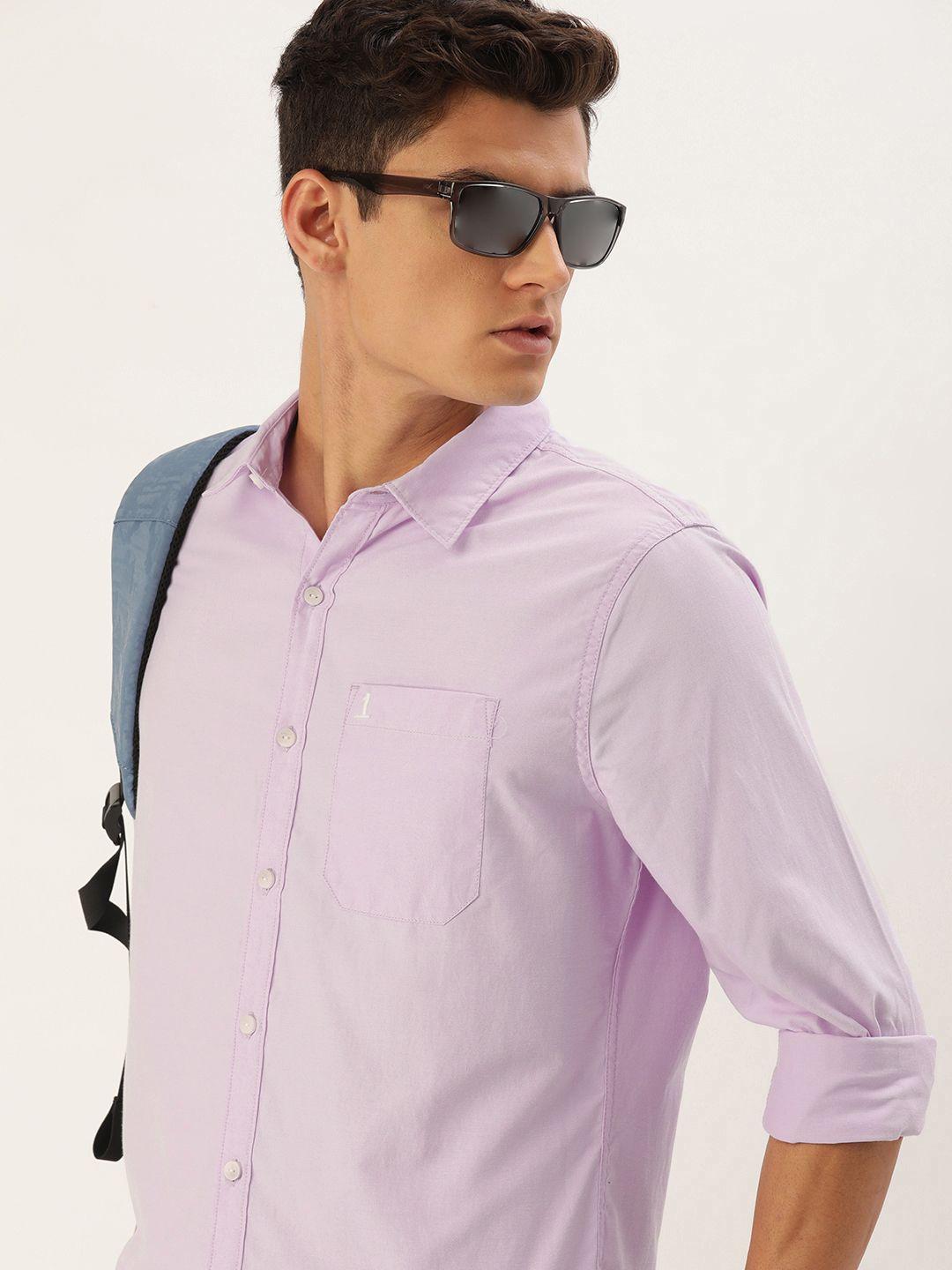 single men lavender slim fit casual shirt