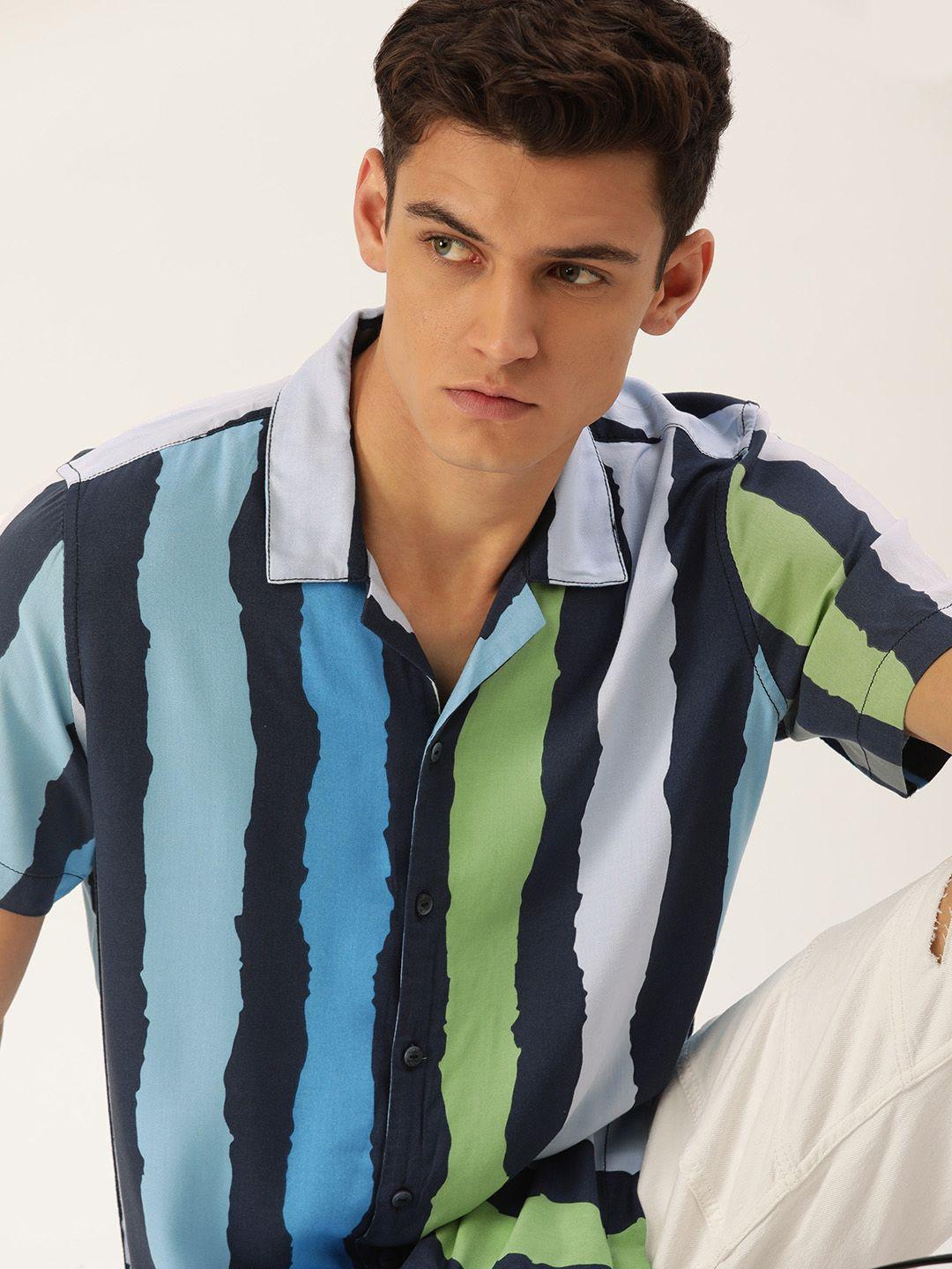 single men multicoloured slim fit striped casual shirt