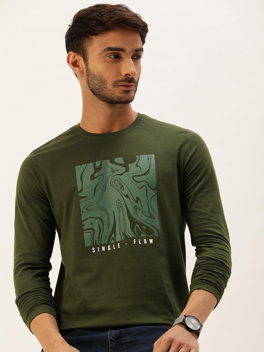 single men olive green printed t-shirt