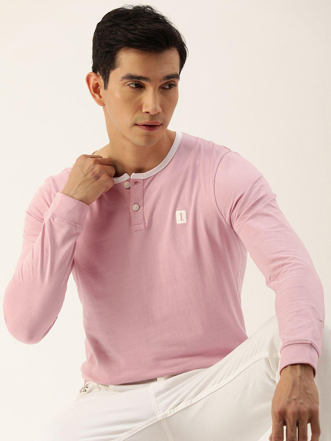 single men pink solid henley neck t-shirt