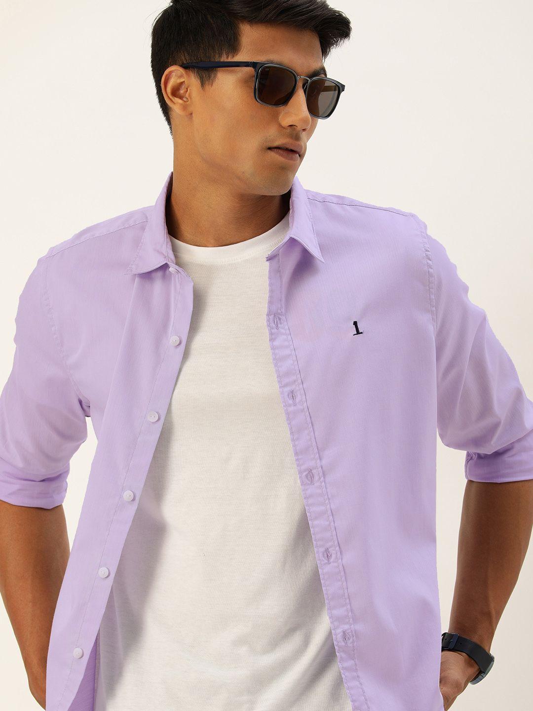 single men purple solid slim fit casual pure cotton shirt