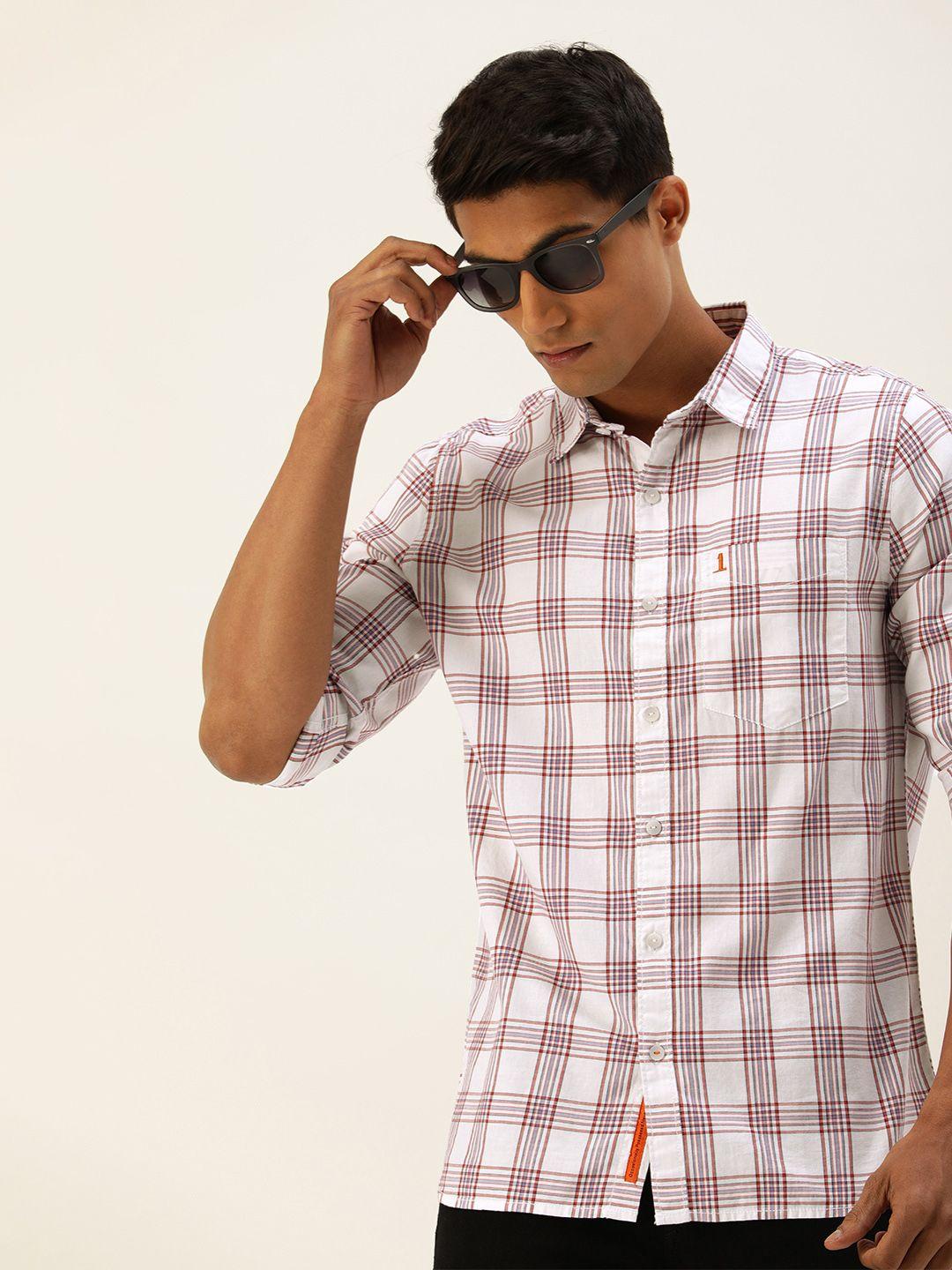 single men white checked slim fit pure cotton casual shirt