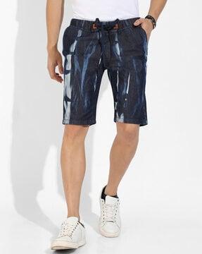 single-pleat denim shorts with insert pockets