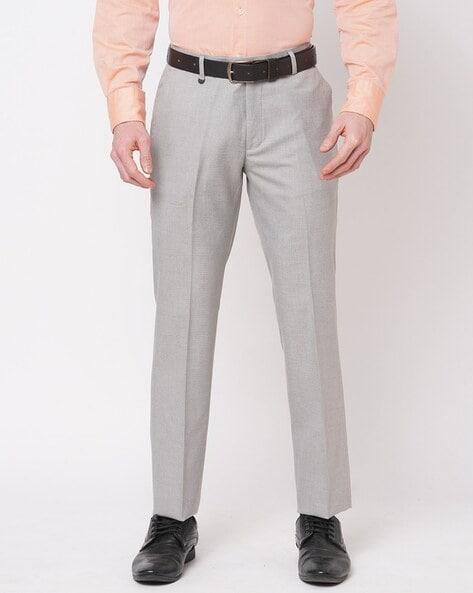 single-pleat flat-front trousers