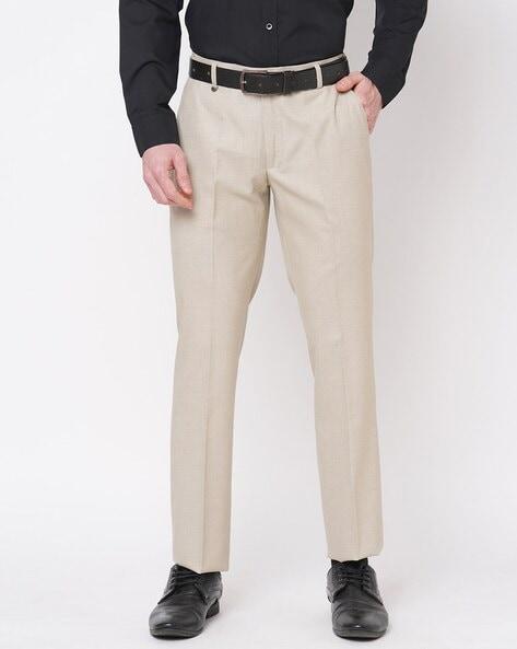 single-pleat flat-front trousers