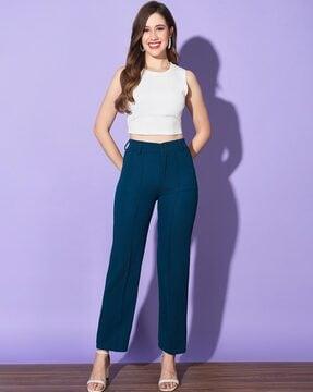 single-pleat flat-front trousers