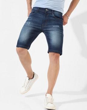 single-pleated denim shorts