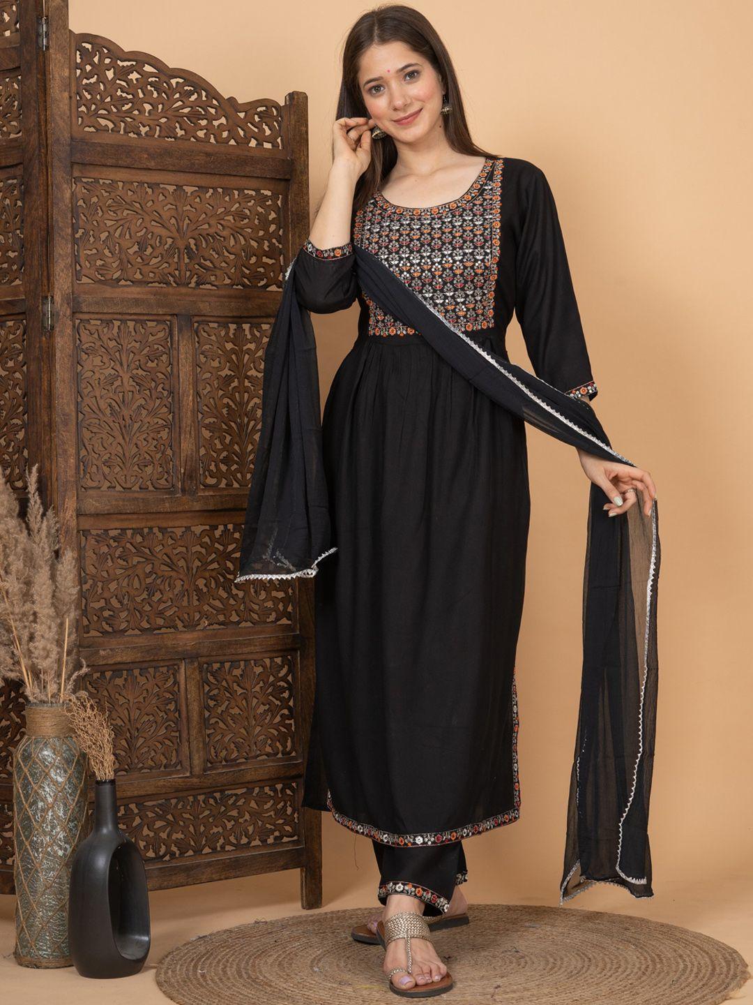 singni ethnic motifs embroidered sequinned a-line kurta with trousers & dupatta