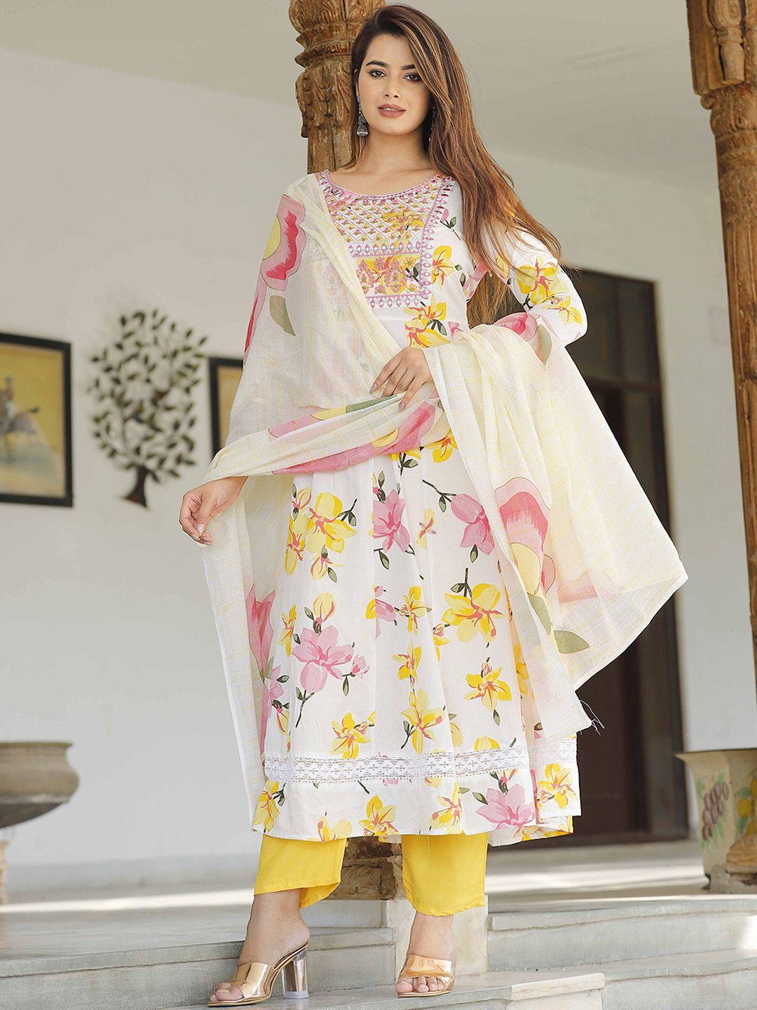 singni women floral printed regular kurta with trousers & with dupatta