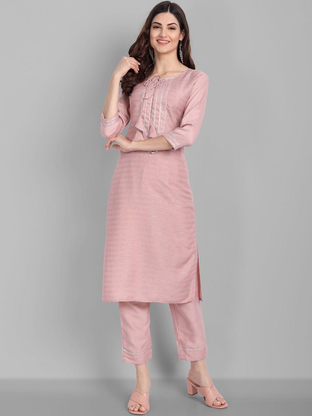 singni women rose gold embroidered pure silk kurta with trousers