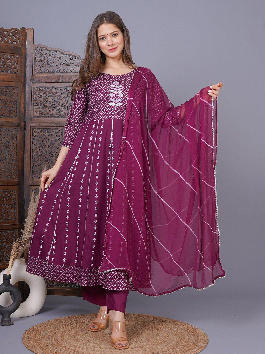 singni ethnic motifs embroidered empire anarkali kurta with trousers & dupatta