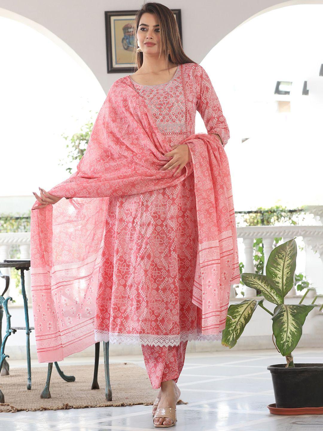 singni ethnic motifs embroidered mirror work pure cotton kurta with trousers & dupatta