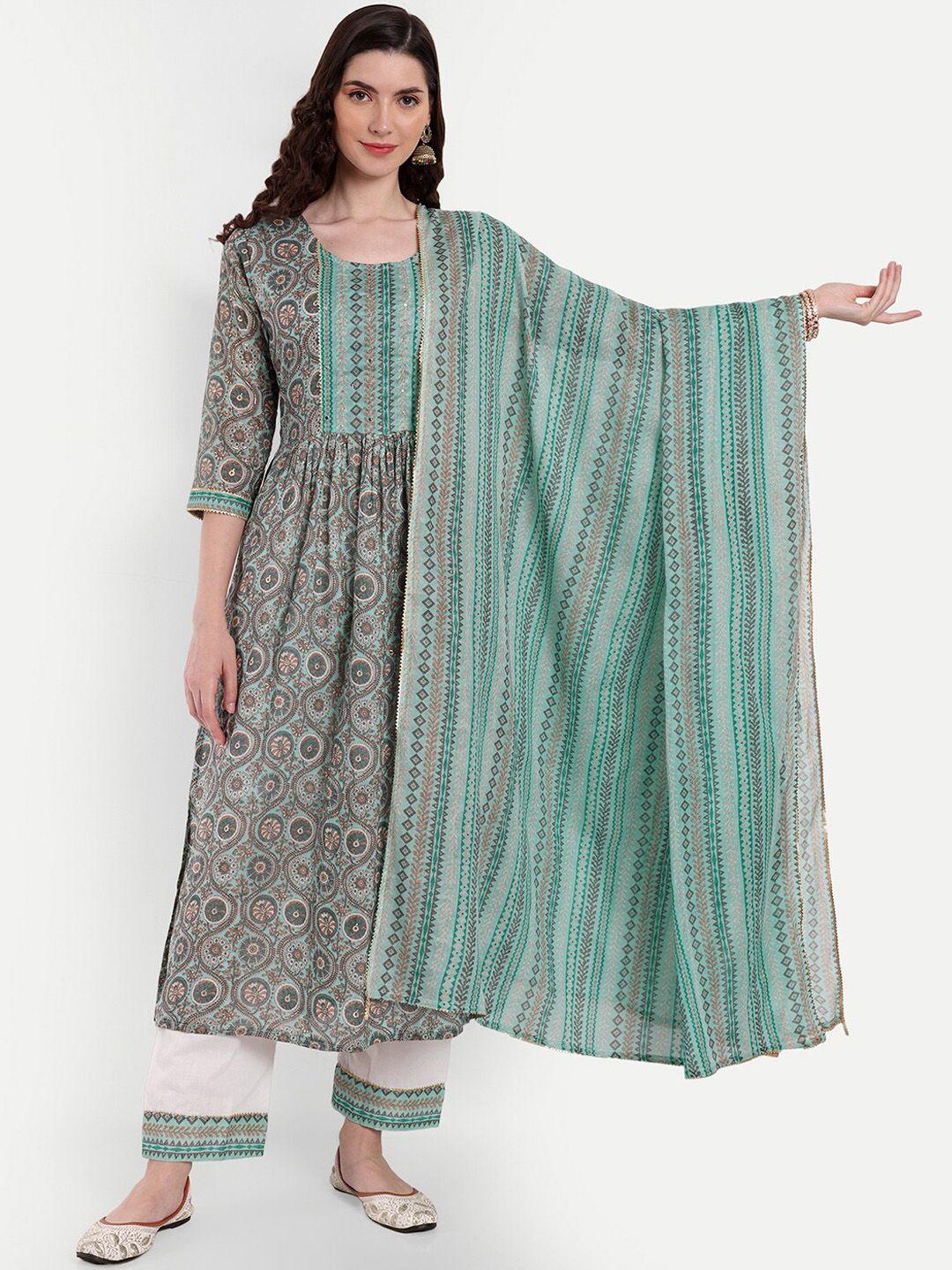 singni ethnic motifs printed pure cotton kurta with palazzos & dupatta