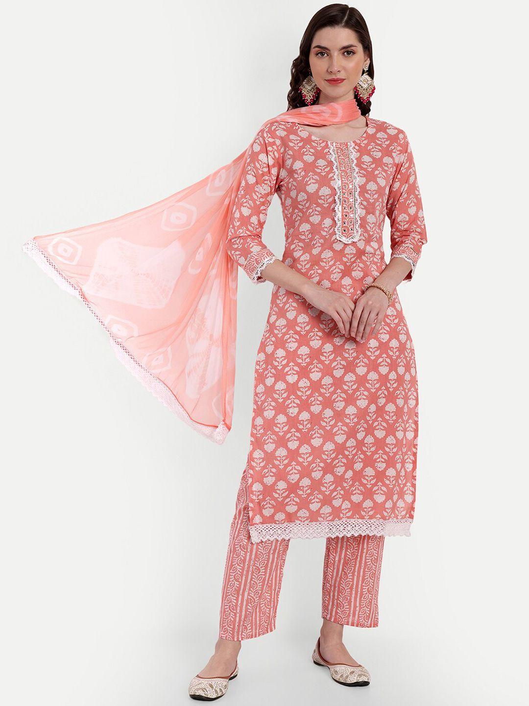 singni ethnic motifs printed regular pure cotton kurta with trousers & dupatta