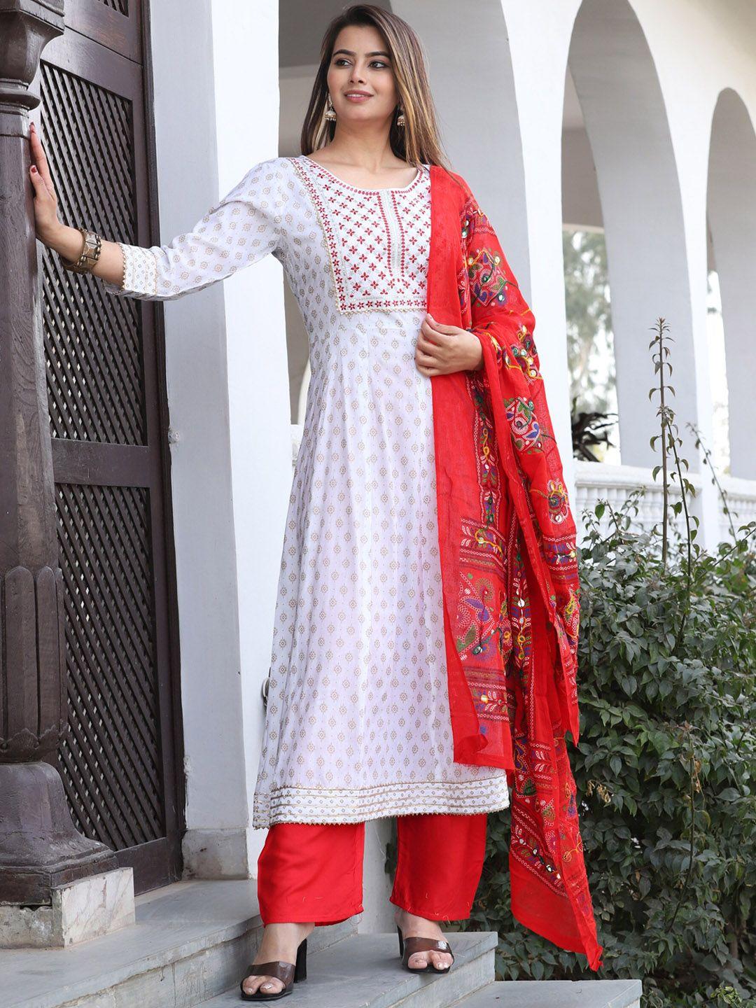 singni floral embroidered empire thread work kurta with trousers & dupatta