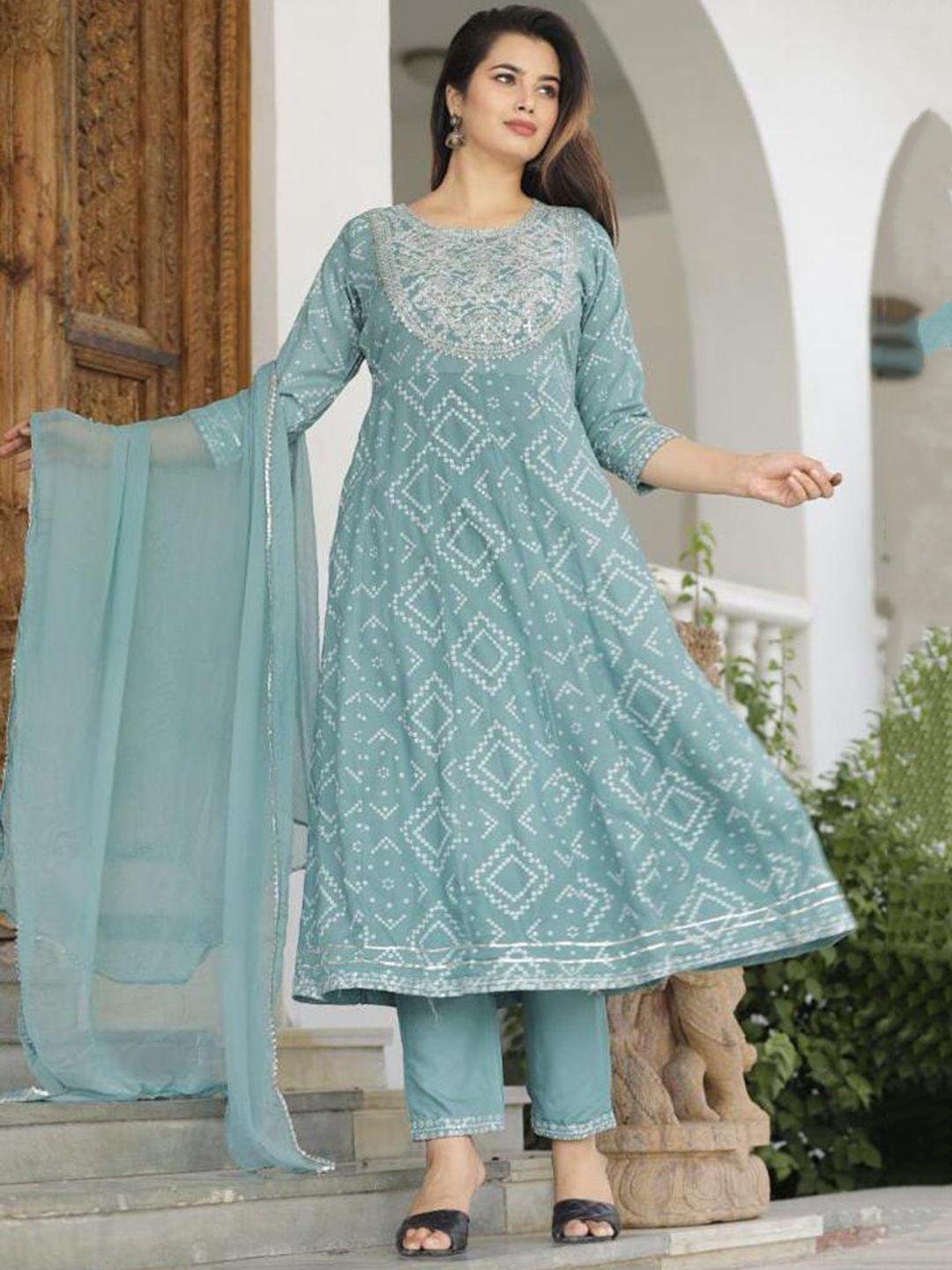 singni women blue embroidered empire kurta with trouser with dupatta