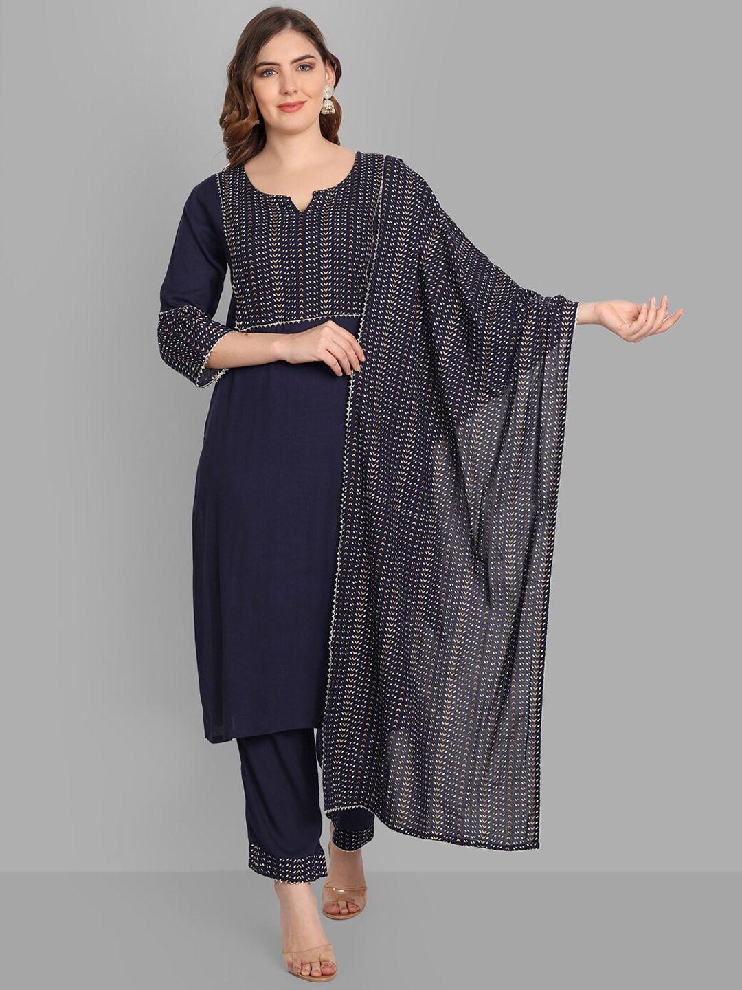 singni women blue ethnic motifs yoke design kurta with trousers & dupatta