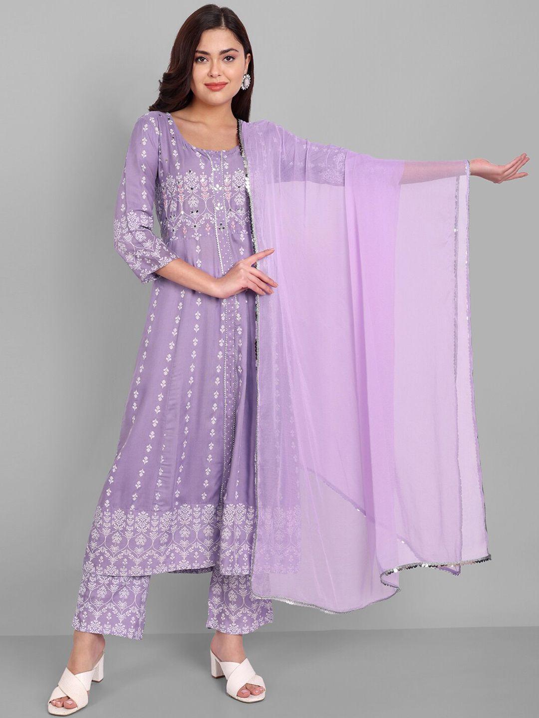 singni women ethnic motifs printed sequinned kurta with trousers & with dupatta