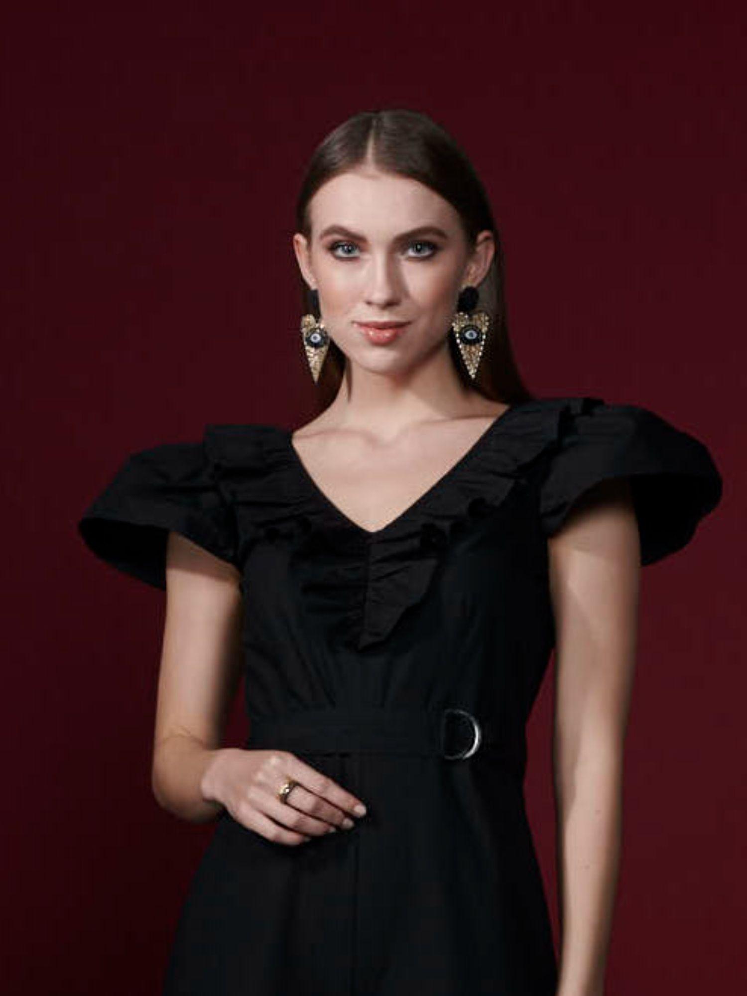 sip09-01 little black ruffle playsuit for women