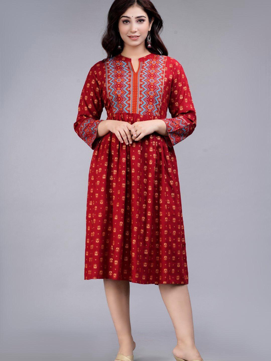 sipet ethnic motifs printed midi a-line ethnic dress