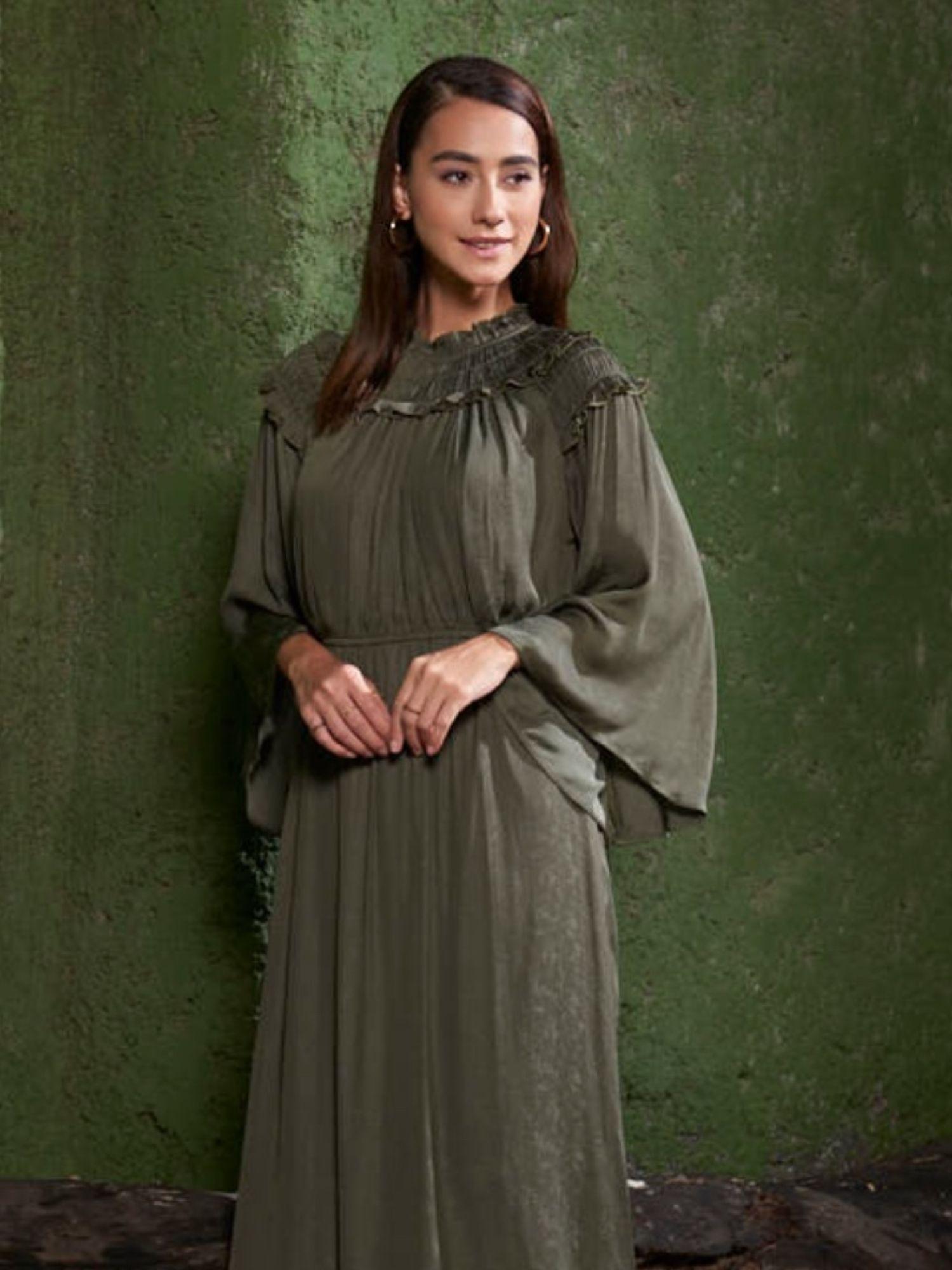 sipl1036 textured print sage dress for women