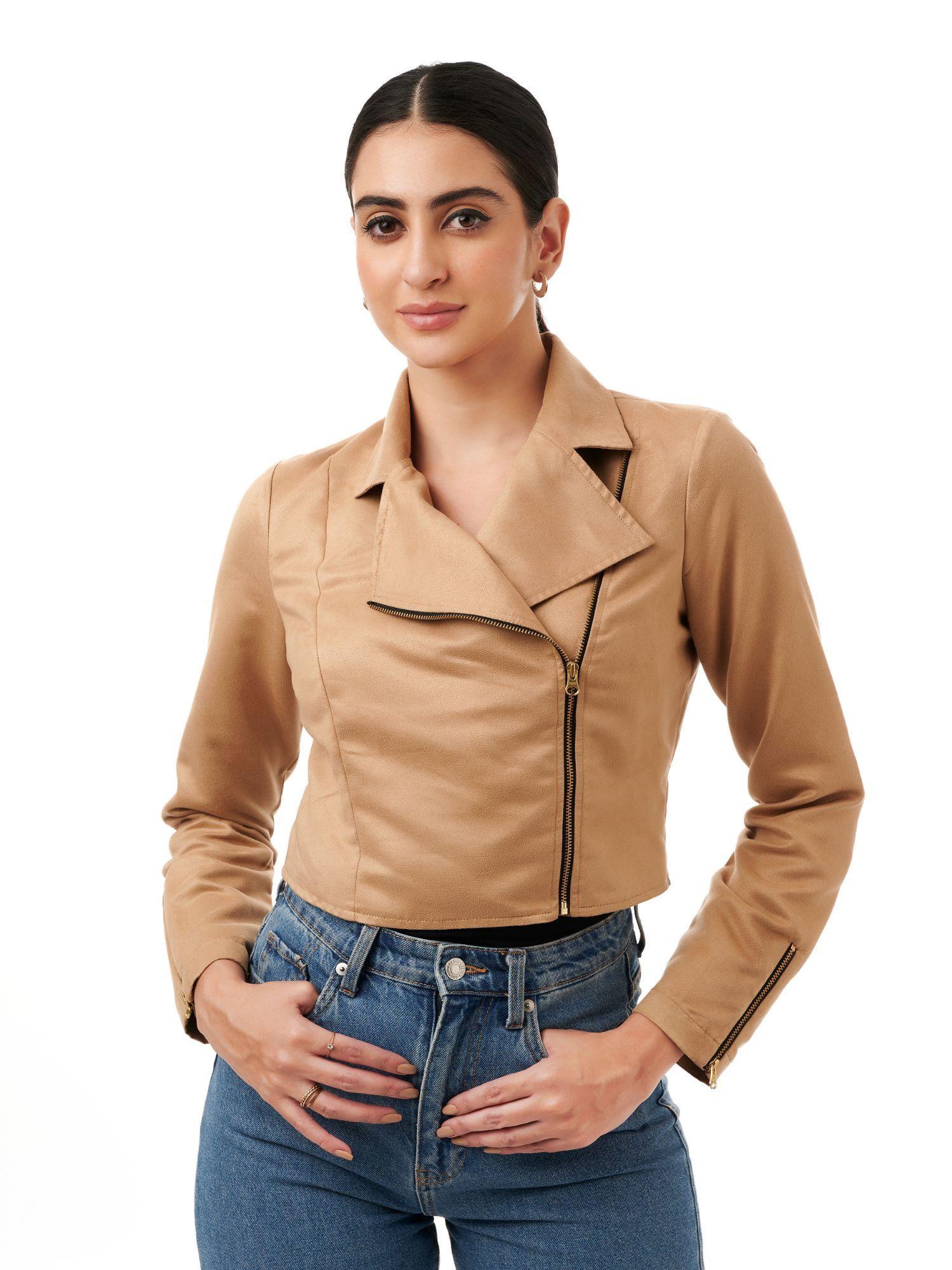 sipl1209 beige jessica short suede jacket for women