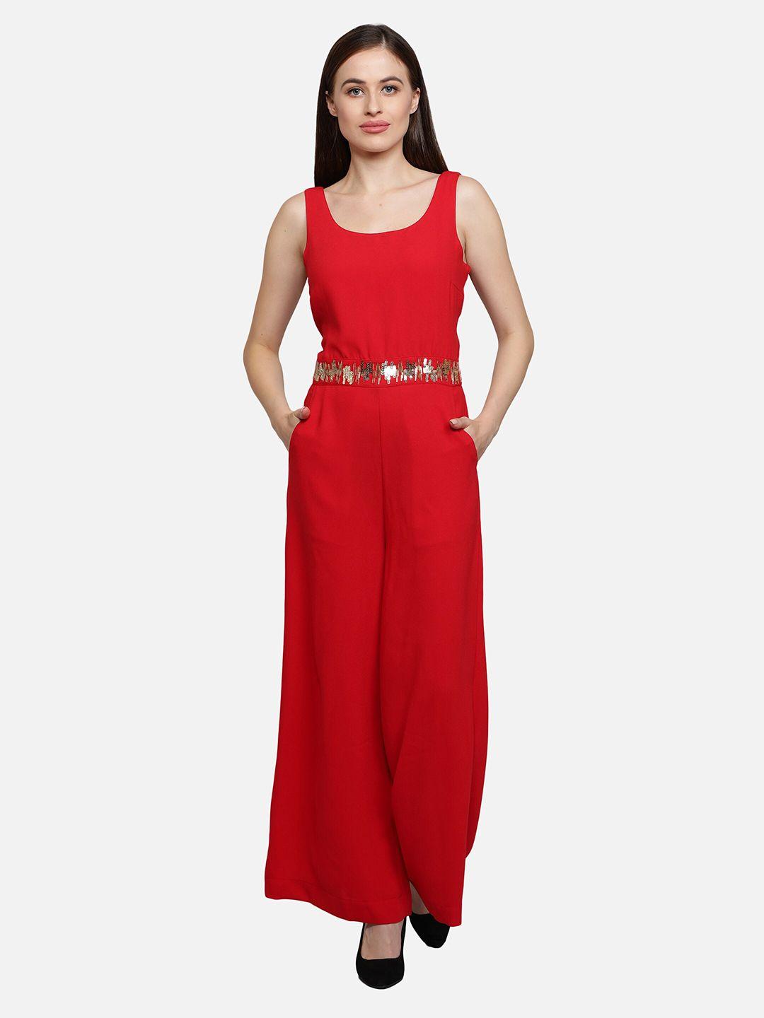 sipsew women red sequined basic jumpsuit