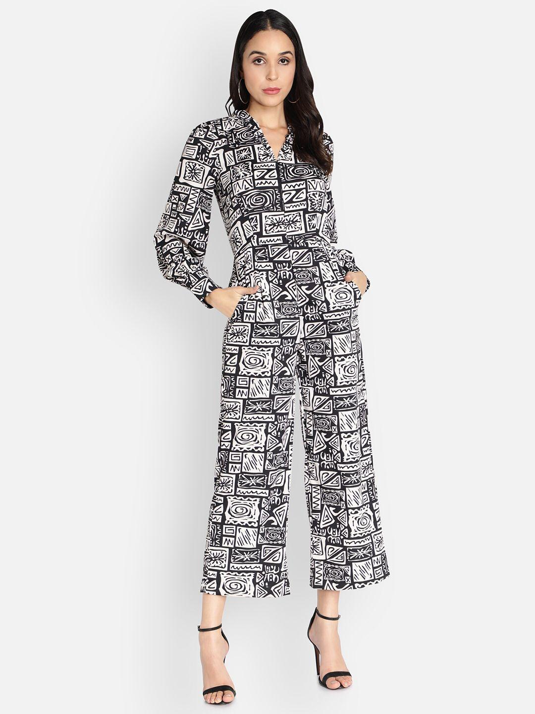 sipsew black & white printed basic jumpsuit