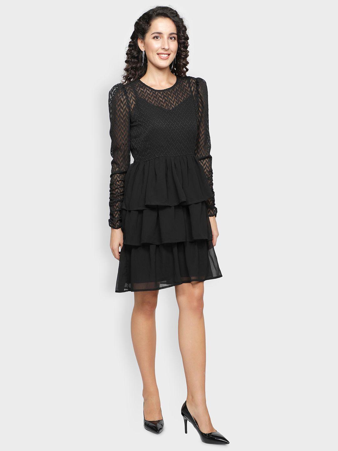 sipsew black layered georgette dress