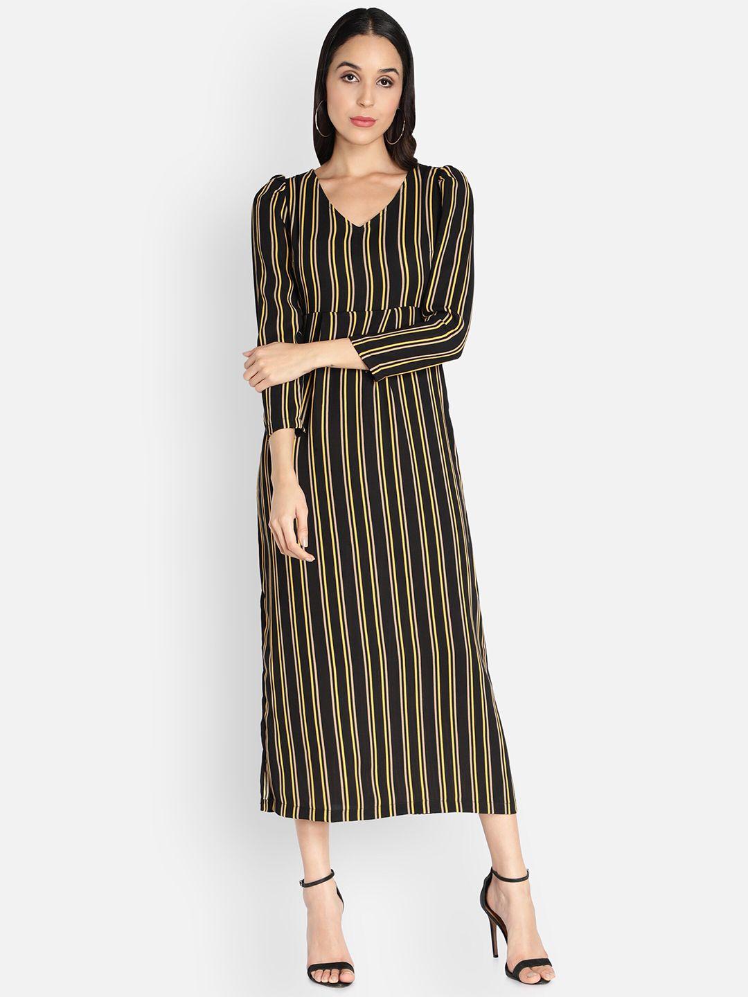 sipsew women black & yellow striped maxi dress