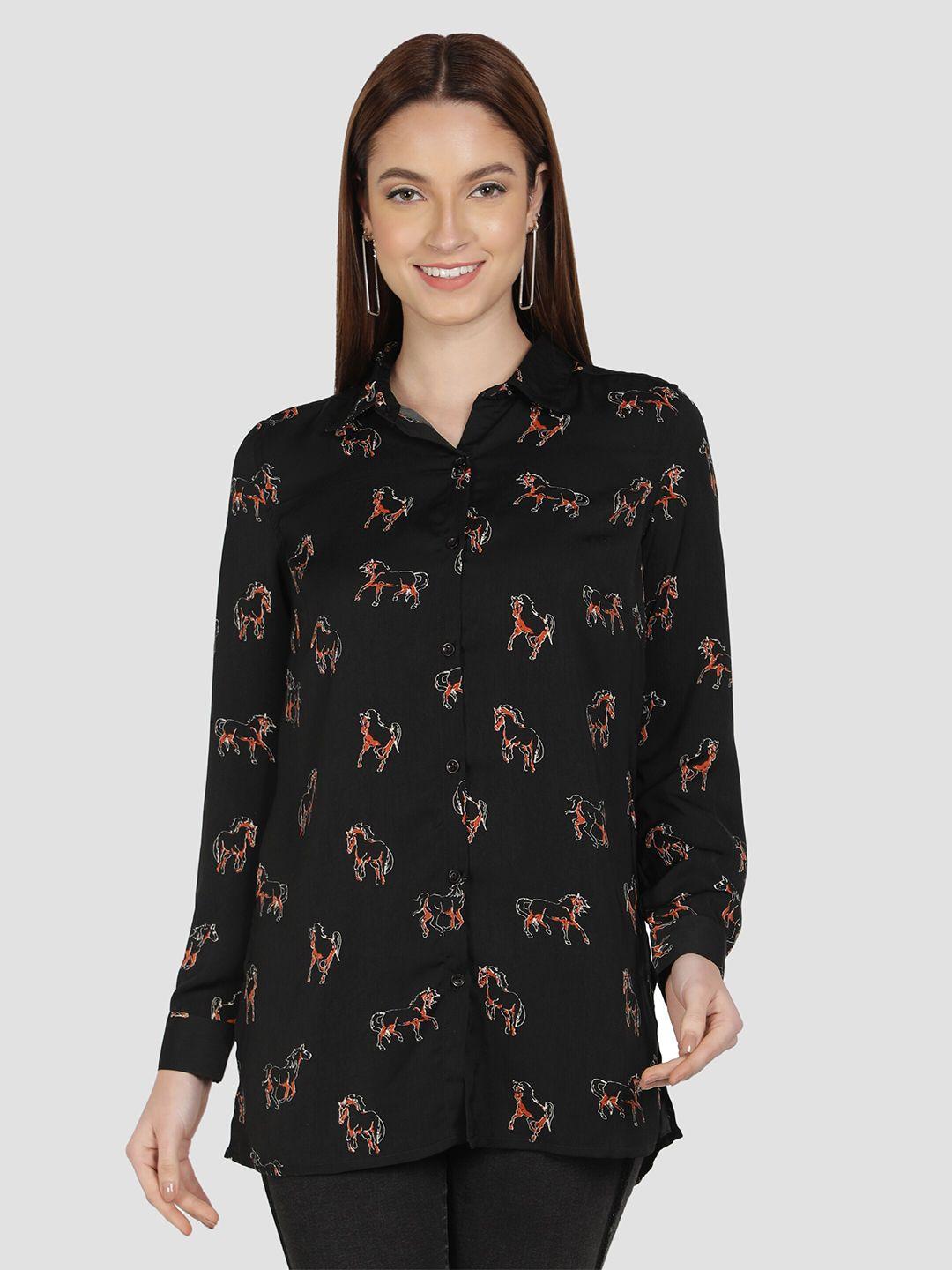 sipsew women black comfort floral printed casual shirt