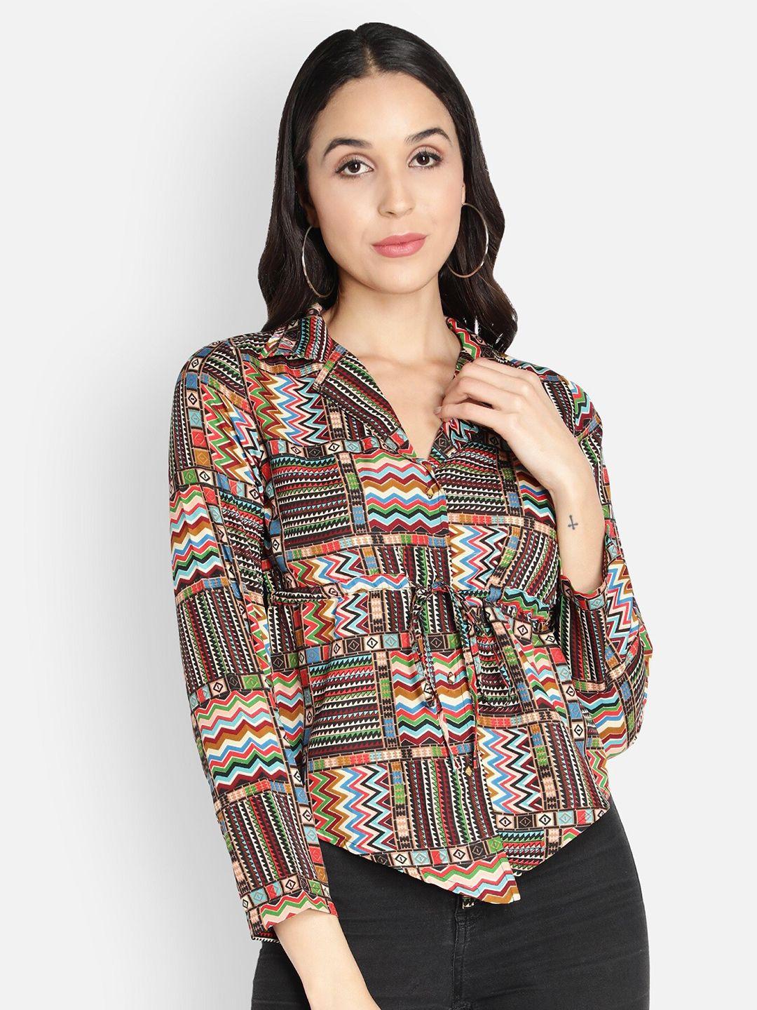 sipsew women red comfort printed casual shirt