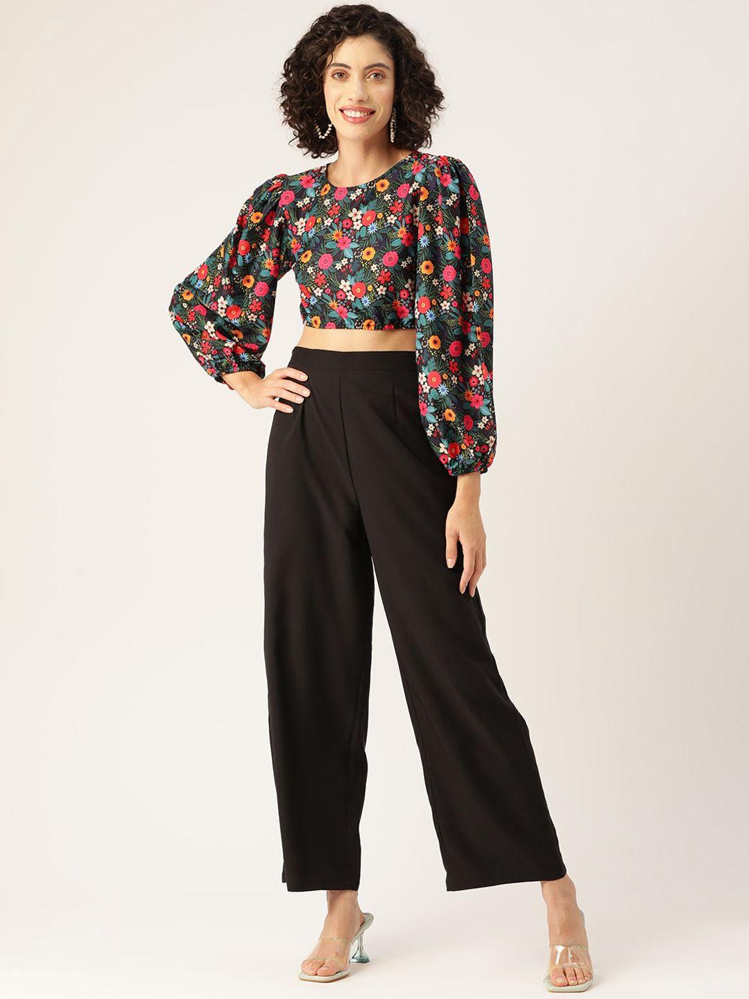 sirikit floral printed crop top with high-rise trousers