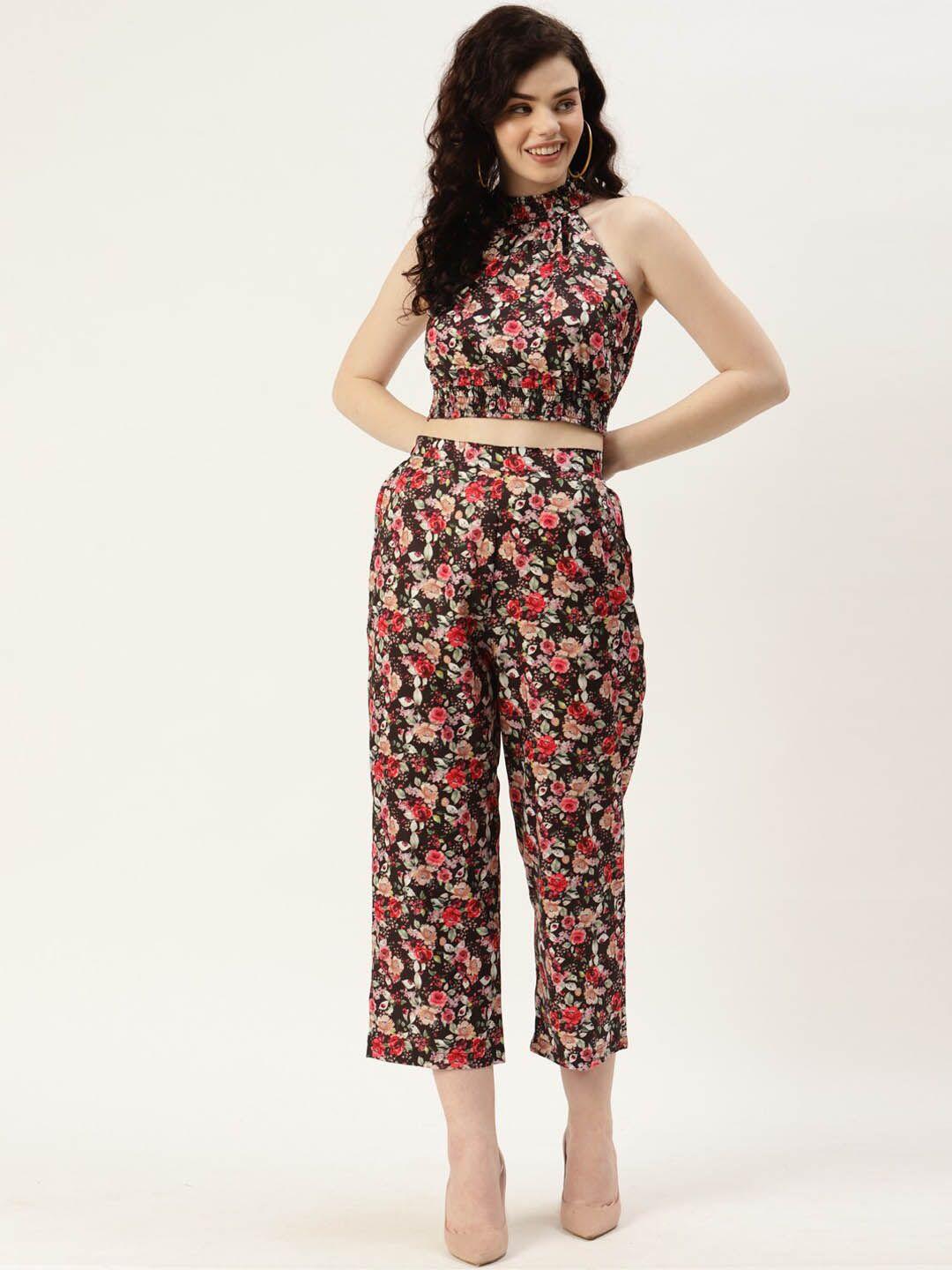 sirikit floral printed halter neck crop top with trousers