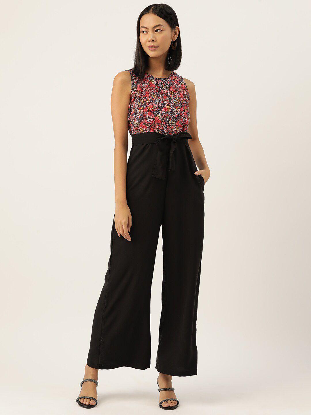 sirikit floral printed round neck jumpsuit with belt
