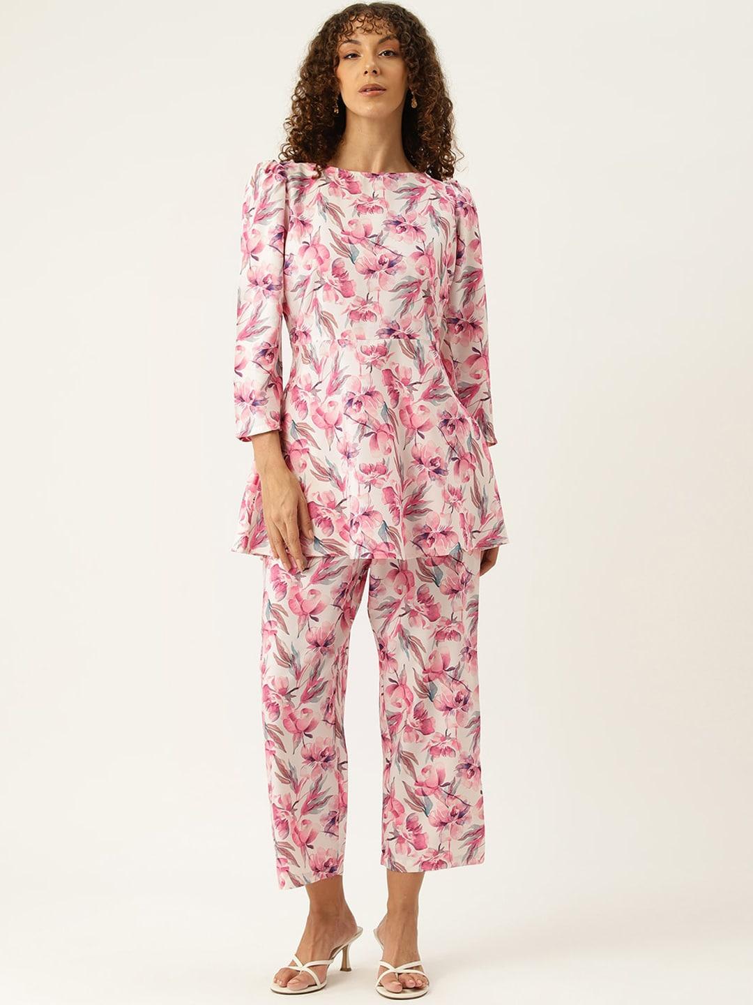 sirikit floral printed round neck tunic & trousers