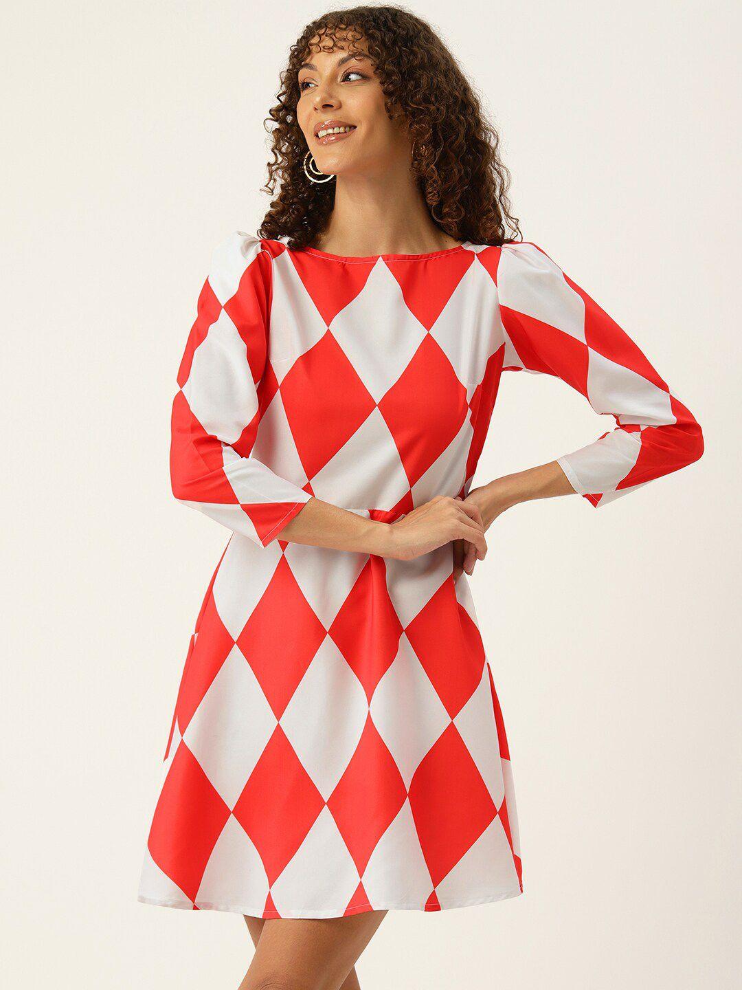 sirikit geometric printed boat neck crepe a-line dress
