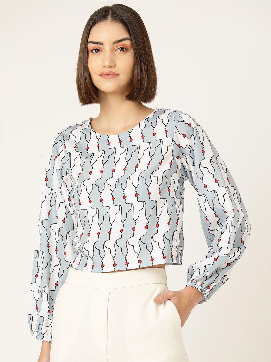 sirikit conversational print cuffed sleeves crepe crop top