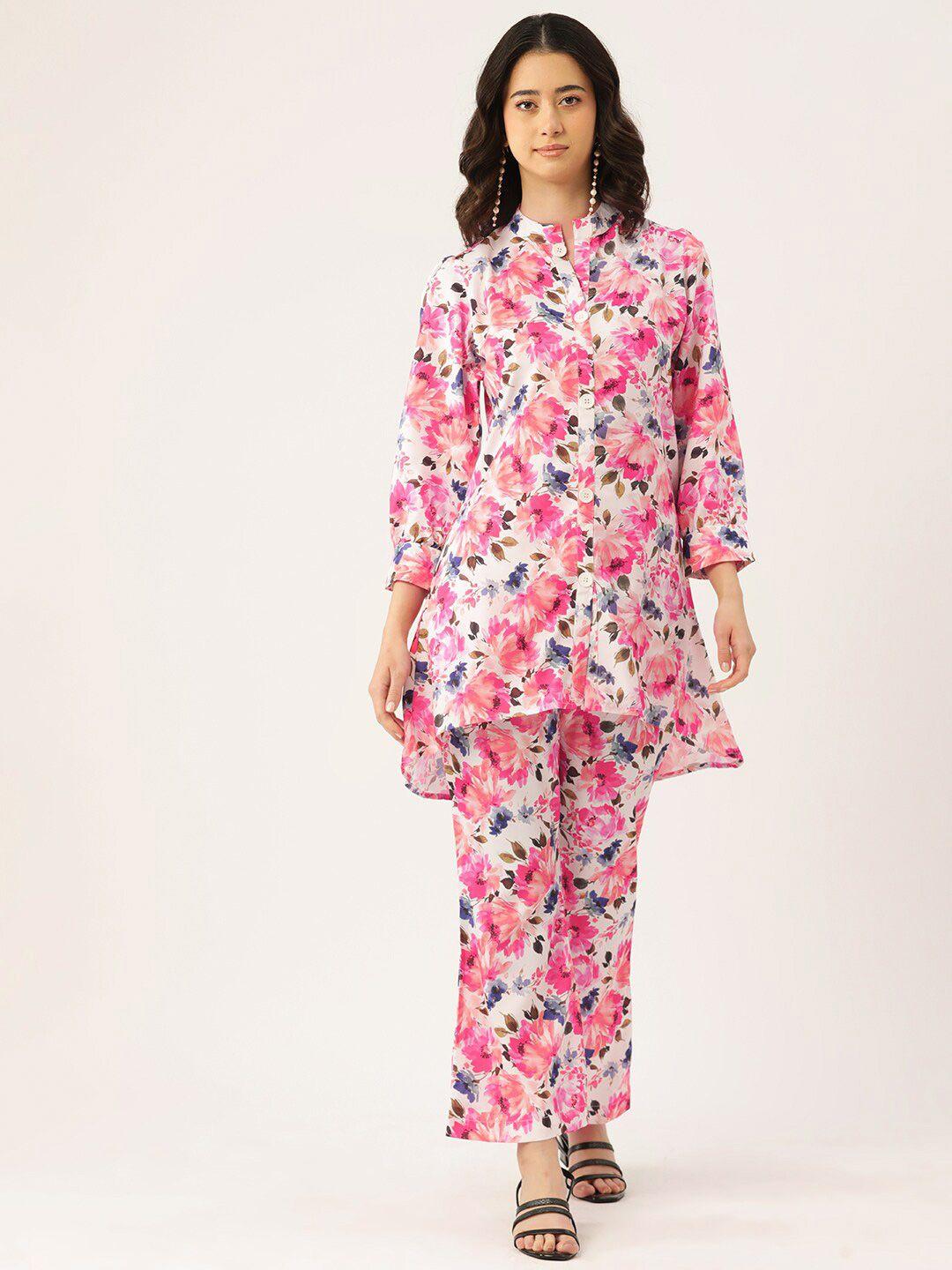 sirikit floral printed mandarin collar tunic with trousers