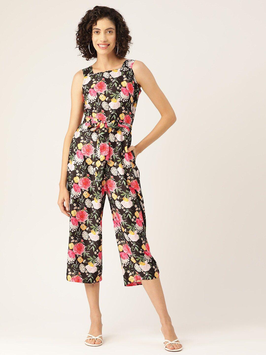 sirikit floral printed shoulder strap capri jumpsuit