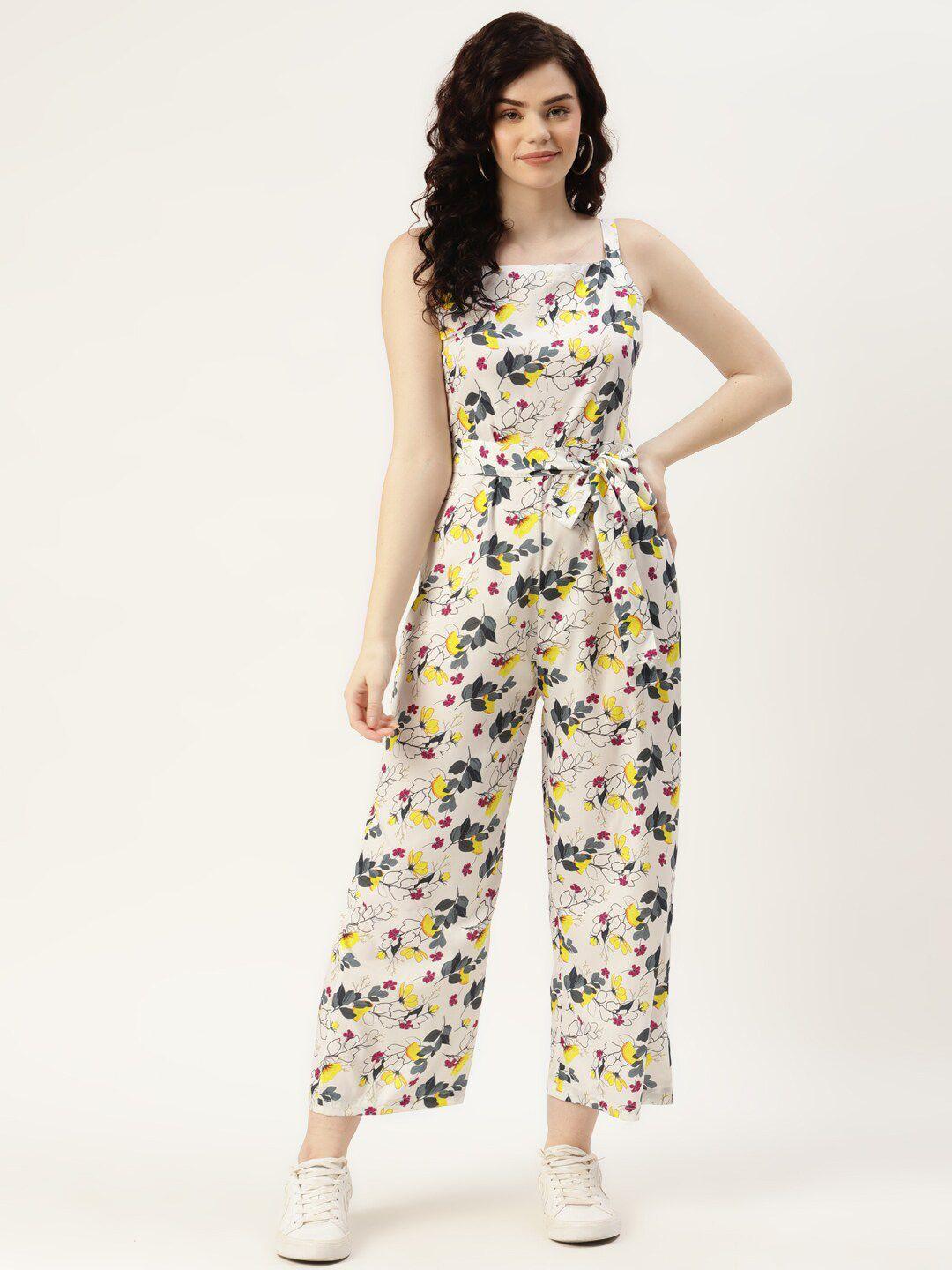 sirikit floral printed square neck waist tie-ups basic jumpsuit