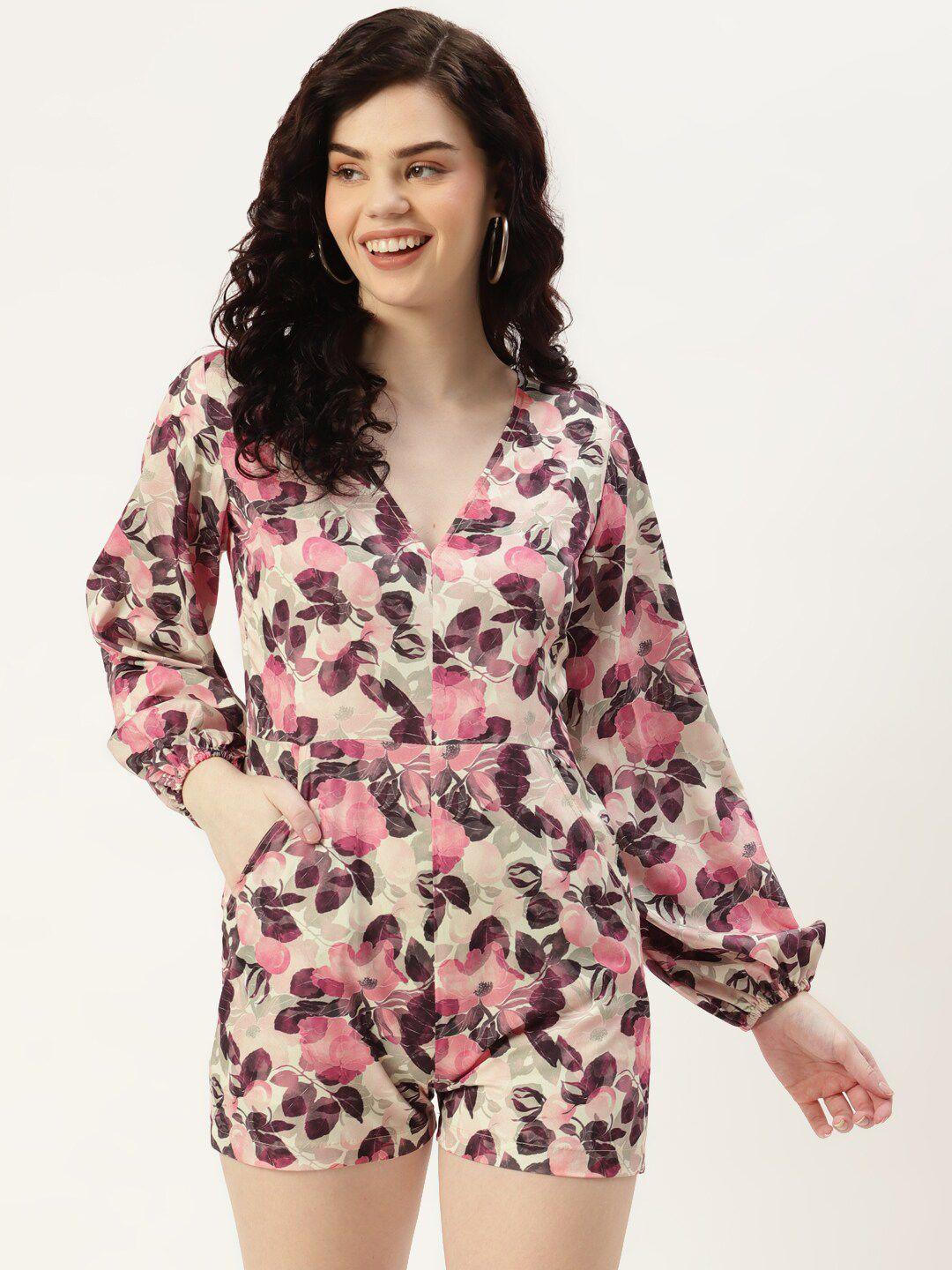 sirikit floral printed v-neck long sleeves playsuit