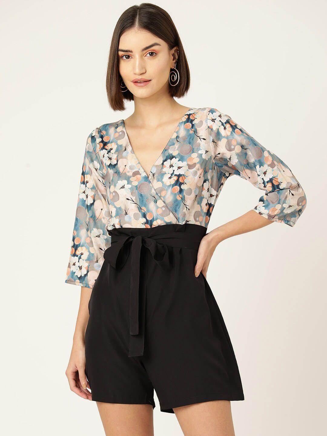 sirikit floral printed v-neck playsuit