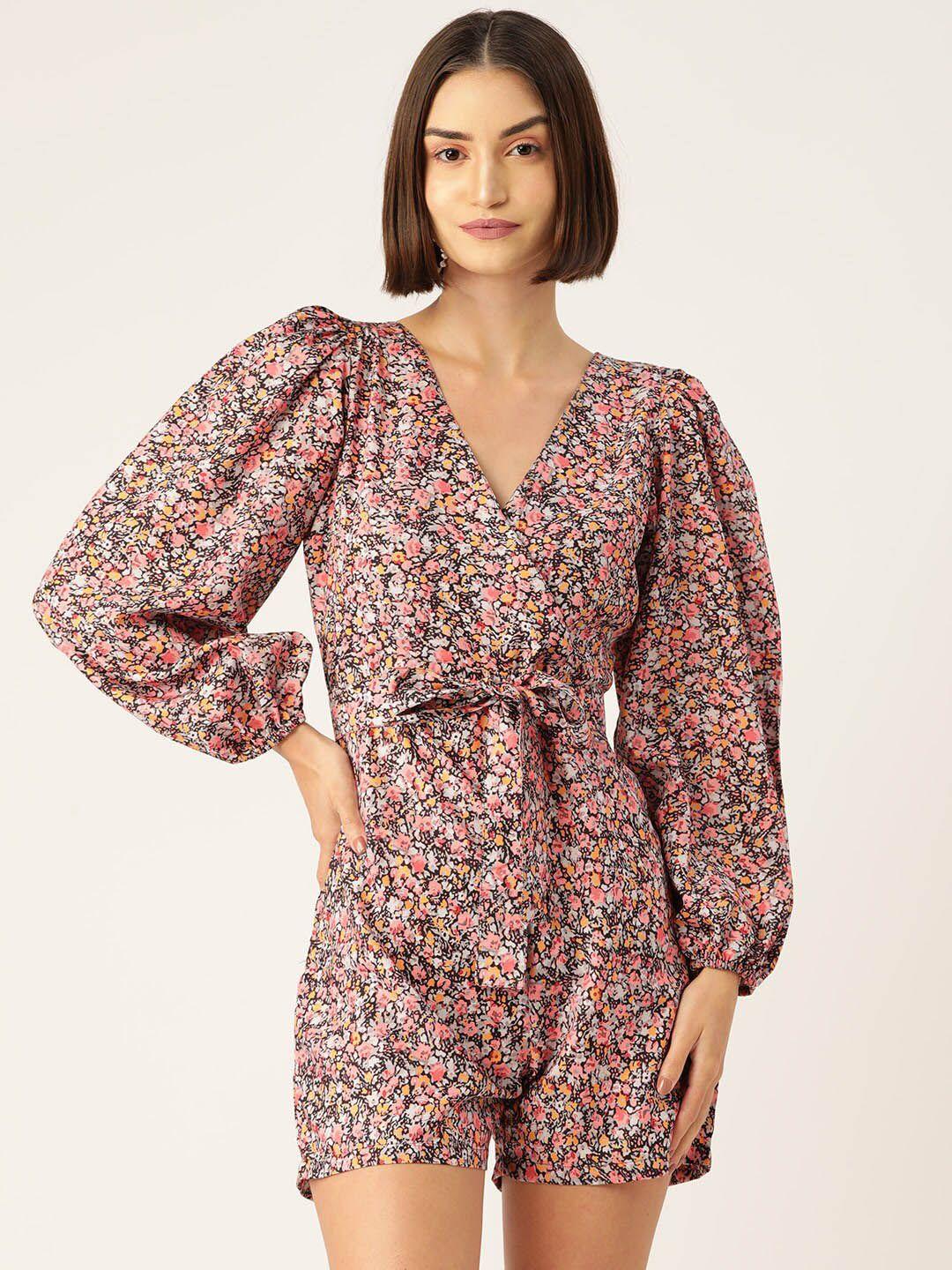 sirikit floral printed v-neck puff sleeves playsuit