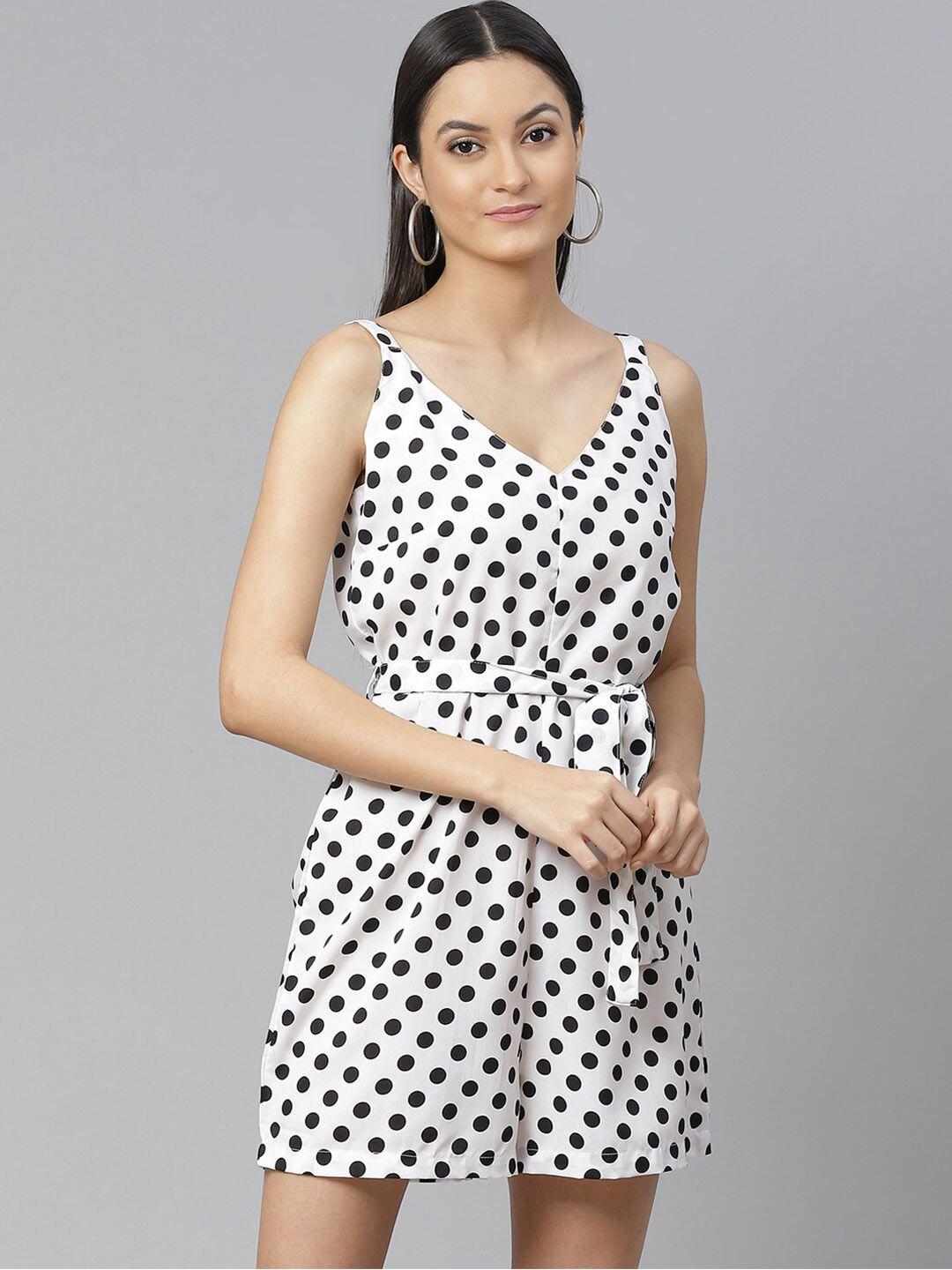 sirikit polka dots printed shoulder straps playsuit