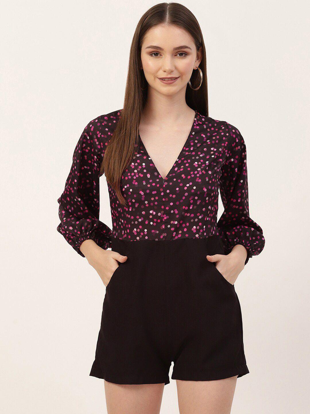 sirikit polka dots printed v-neck playsuit