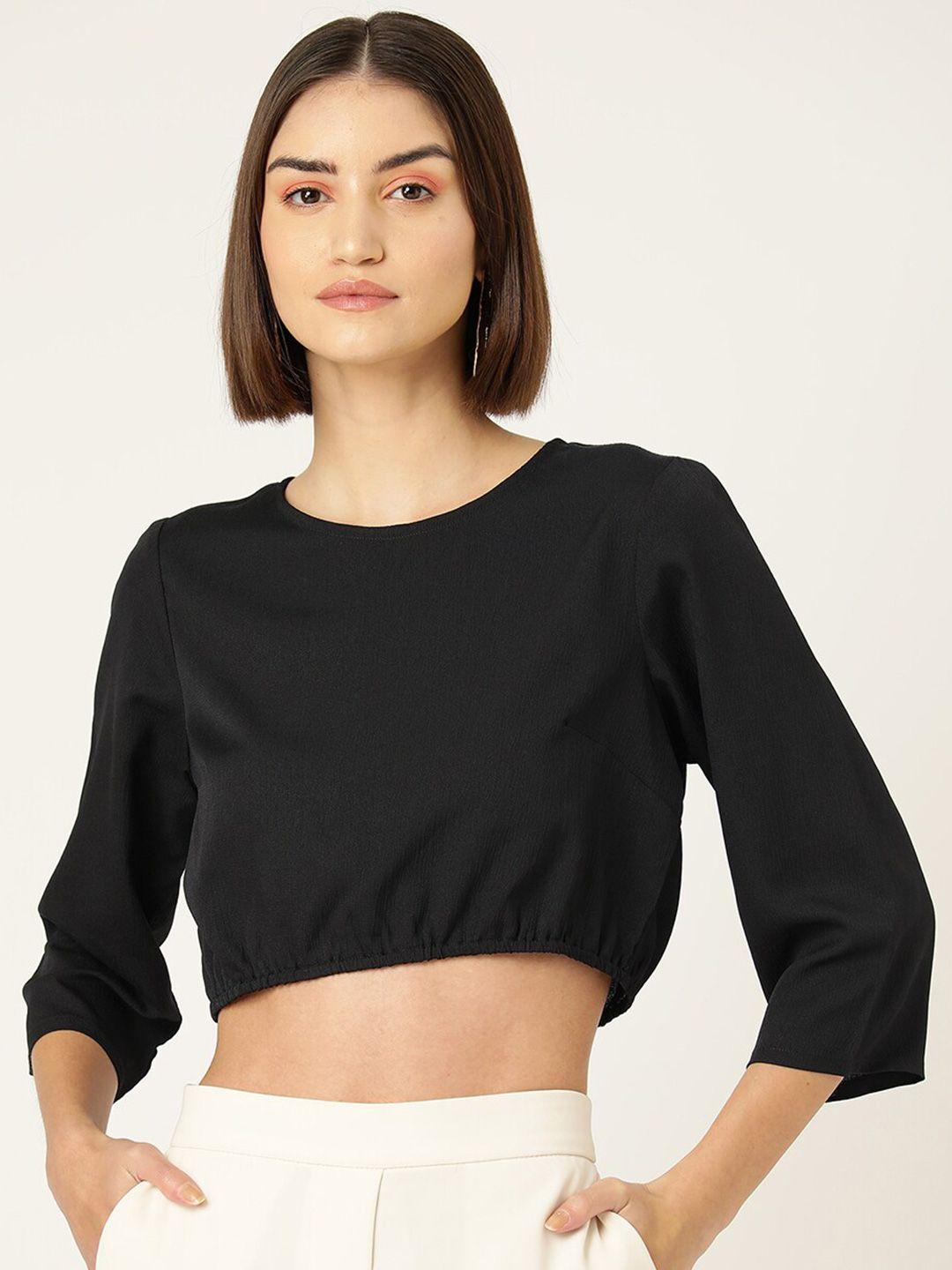 sirikit round neck flared sleeves blouson crop top