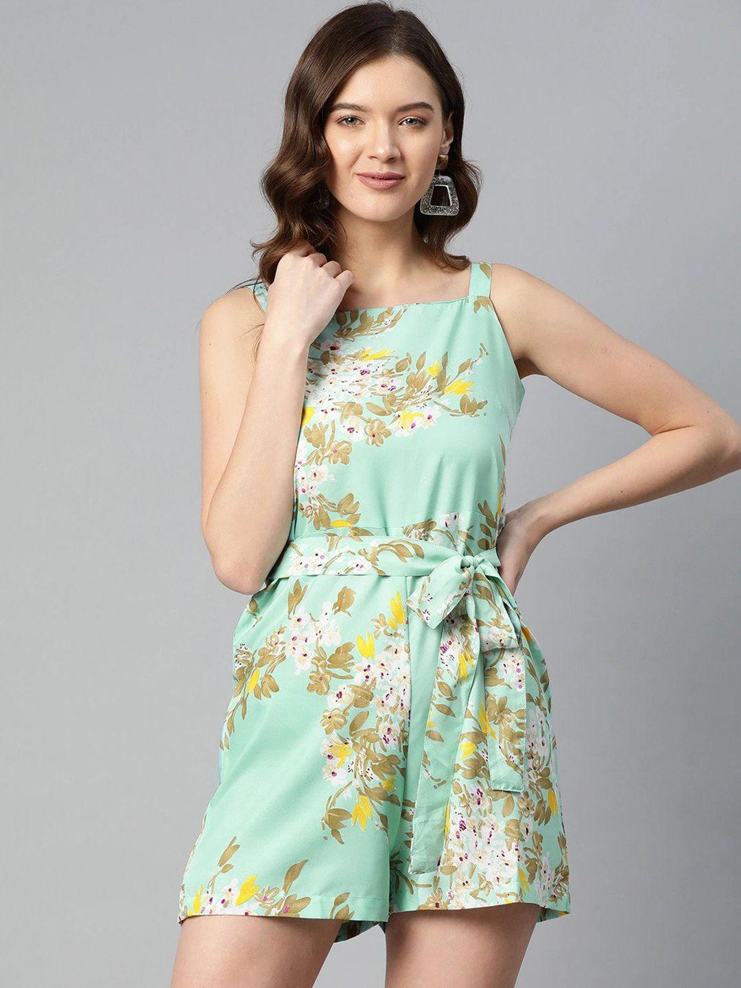 sirikit women green & white printed playsuit